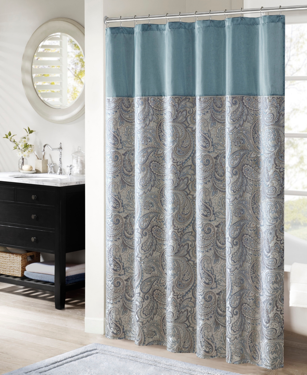 Shop Madison Park Aubrey Jacquard Beaded Shower Curtain, 72" X 72" In Teal