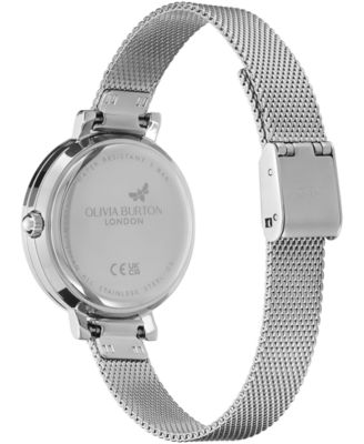 Women's Vintage-Like Bead Silver-Tone Stainless Steel Mesh Watch 30mm