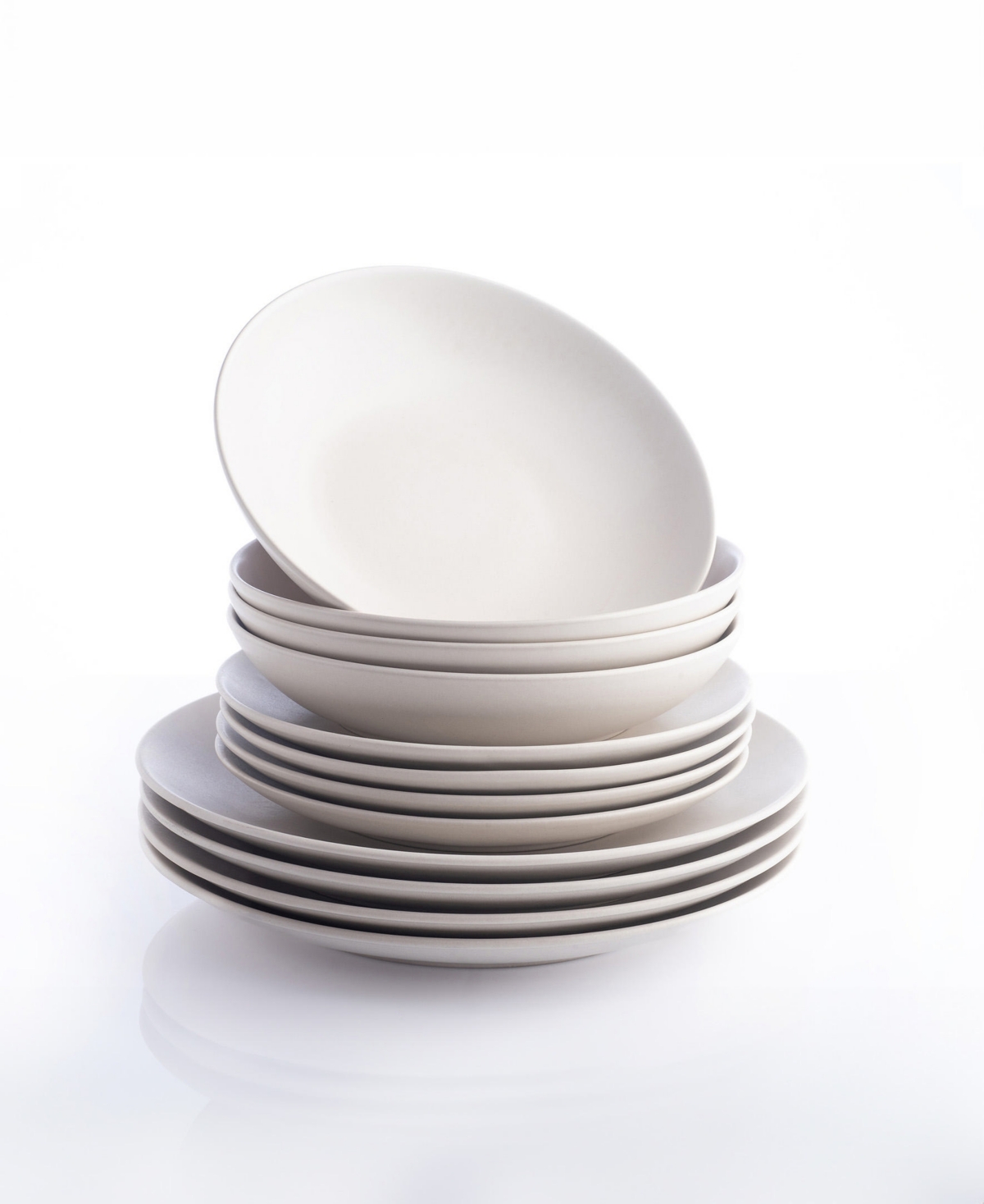 Porto by Stone Lain Semplice Stoneware Full Dinnerware Set, 12 Pcs, Service for 4 - White Matte