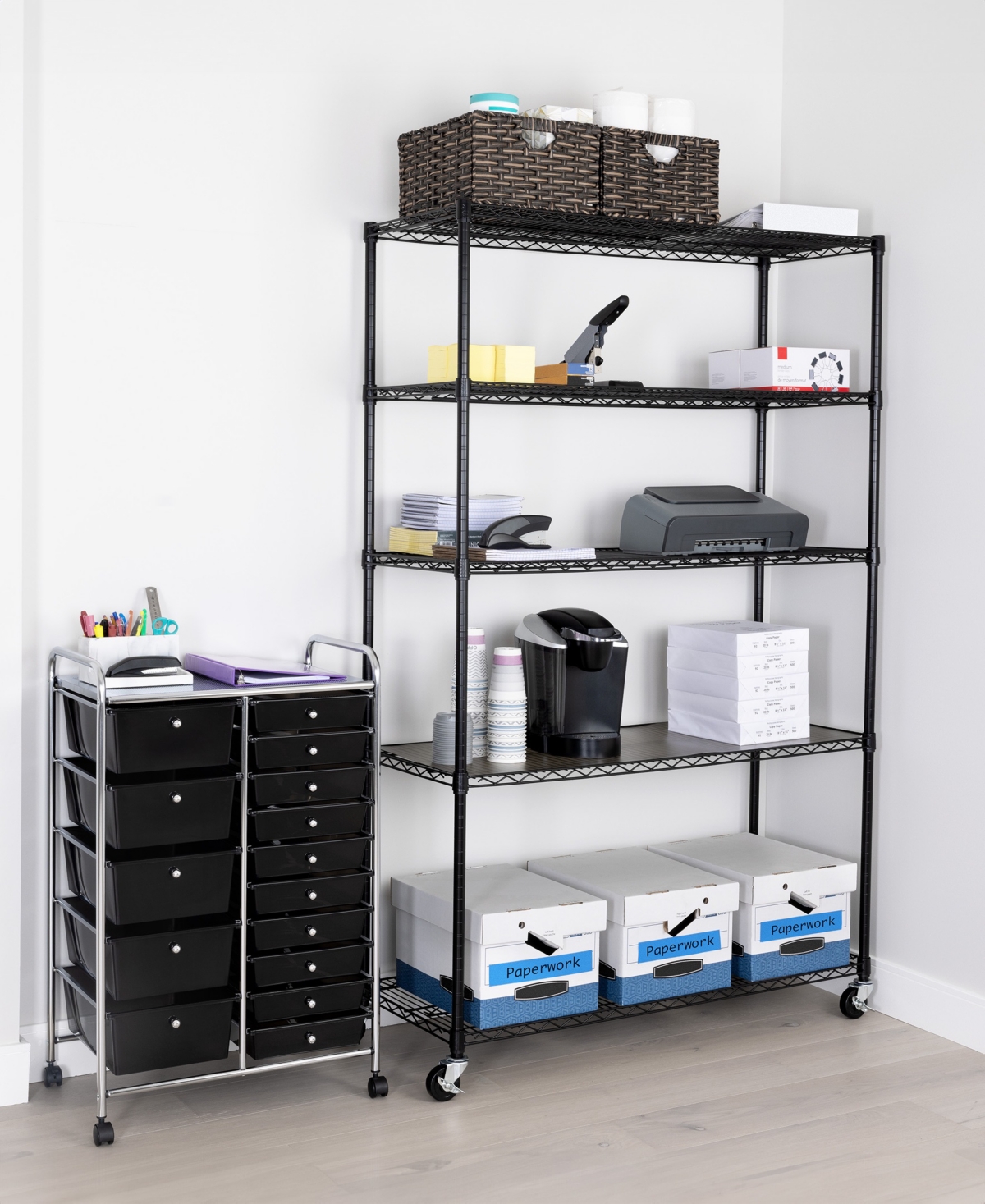 Seville Classics Ultradurable 5-tier Nsf Steel Wire Shelving, 48" W X 18" D X 75" H In Black