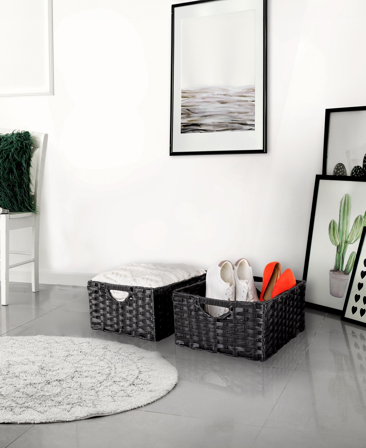 Seville Classics Handwoven Basket 2-pack In White
