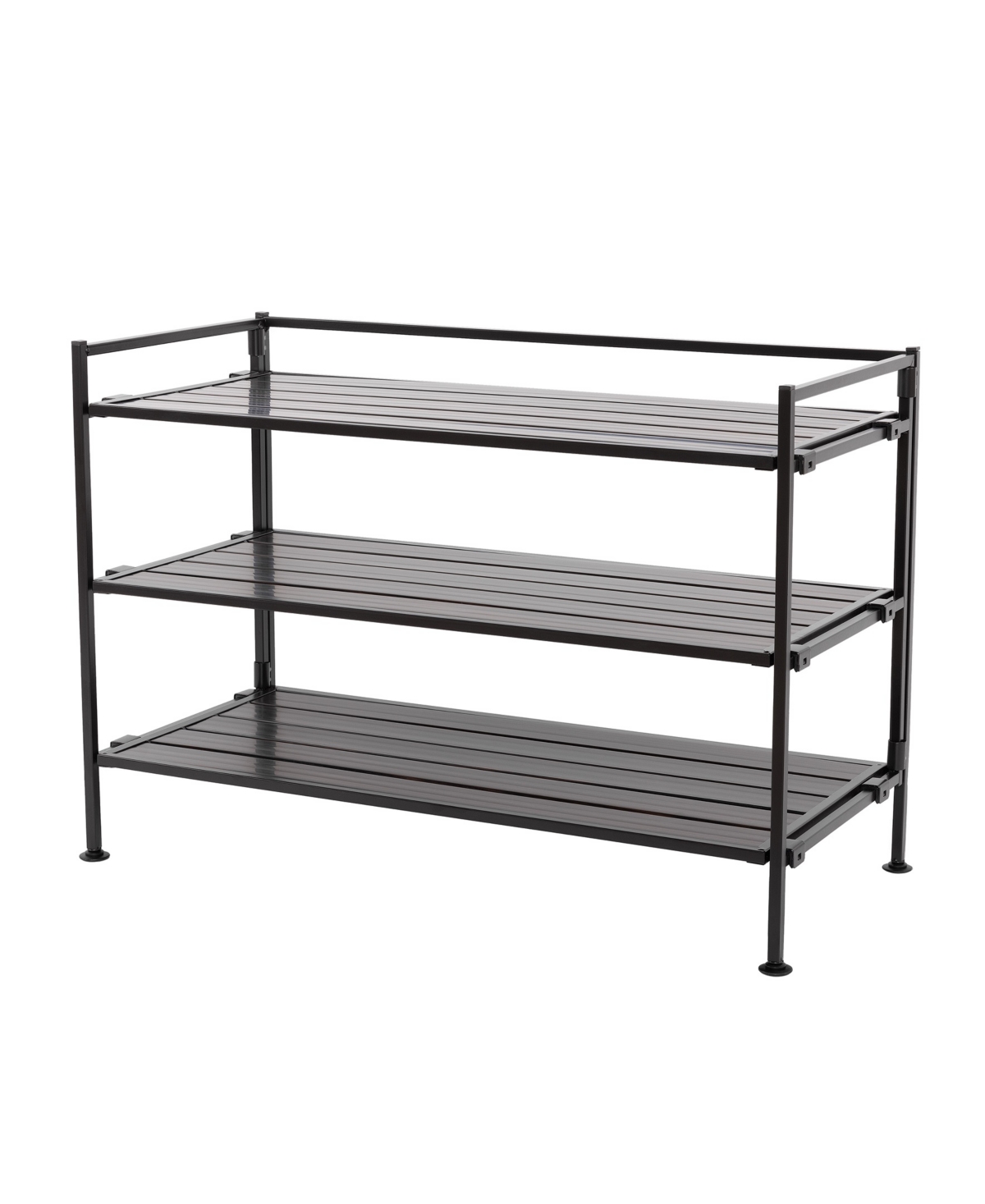 Home 3-Tier Stackable Wide Resin Slat Shoe Rack - White