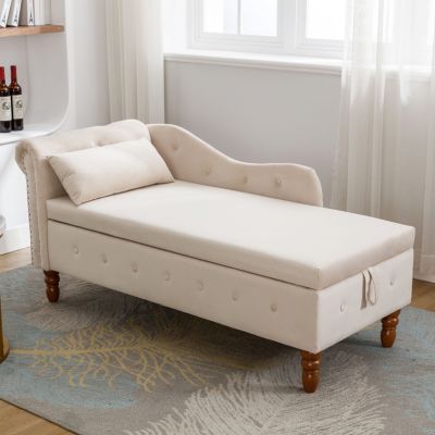 Velvet Chaise Lounge with Storage & Pillow