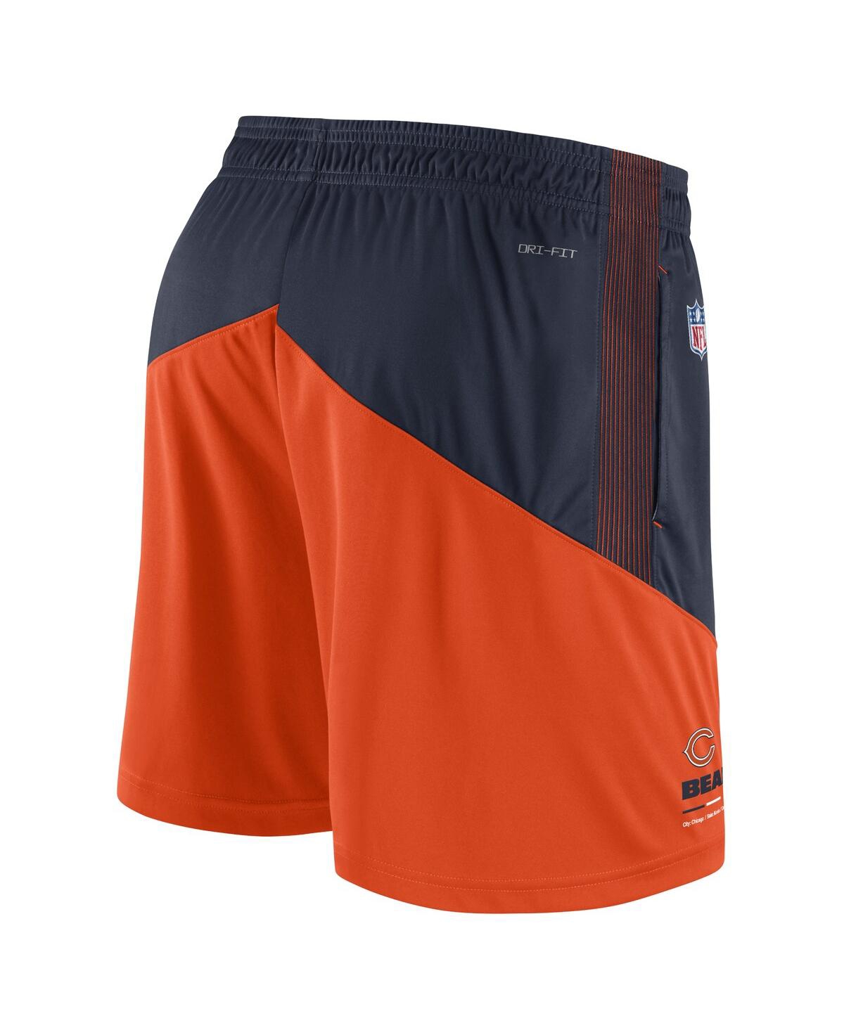 Shop Nike Men's  Navy, Orange Chicago Bears Sideline Primary Lockup Performance Shorts In Navy,orange