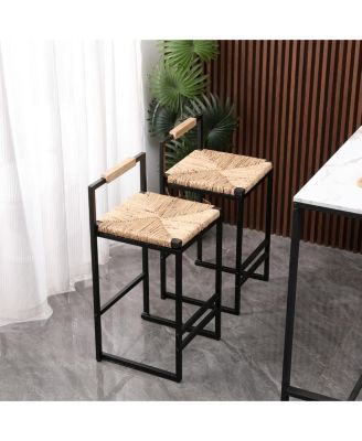 Water Hyacinth Woven Bar Stool with Back Support