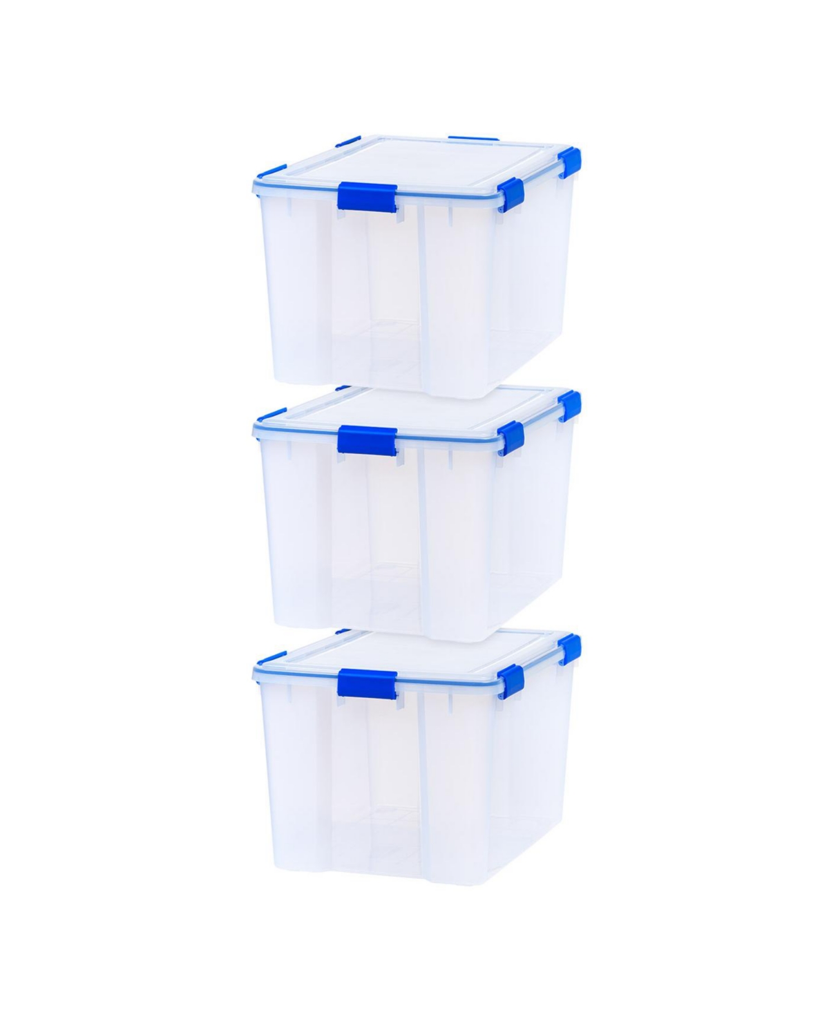 3 Pack 74 Quart WeatherPro Plastic Storage Box Durable Lid and Seal and Secure Latching Buckles - Blue