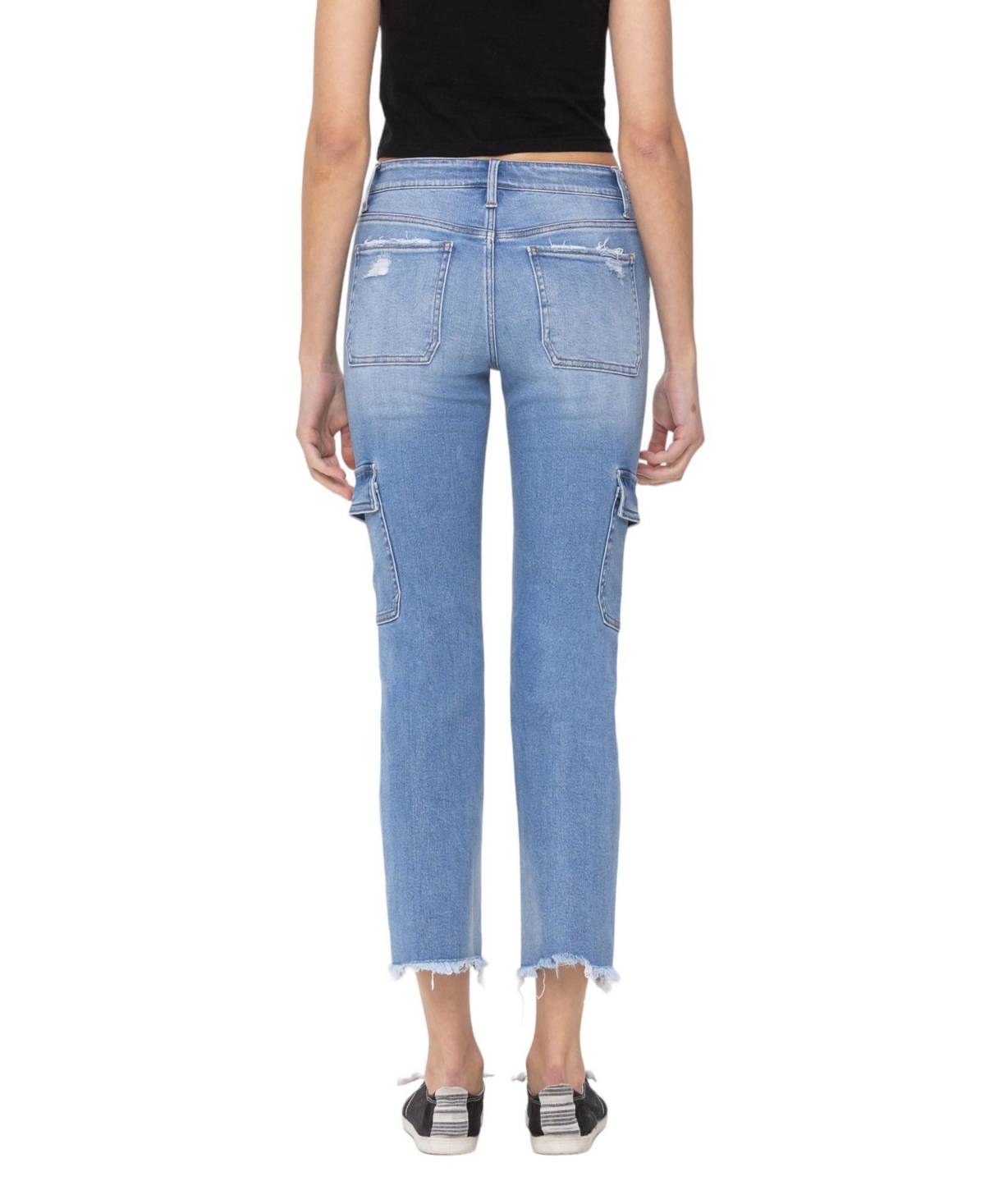 Flying Monkey Women's Mid Rise Slim Straight Cargo Jeans