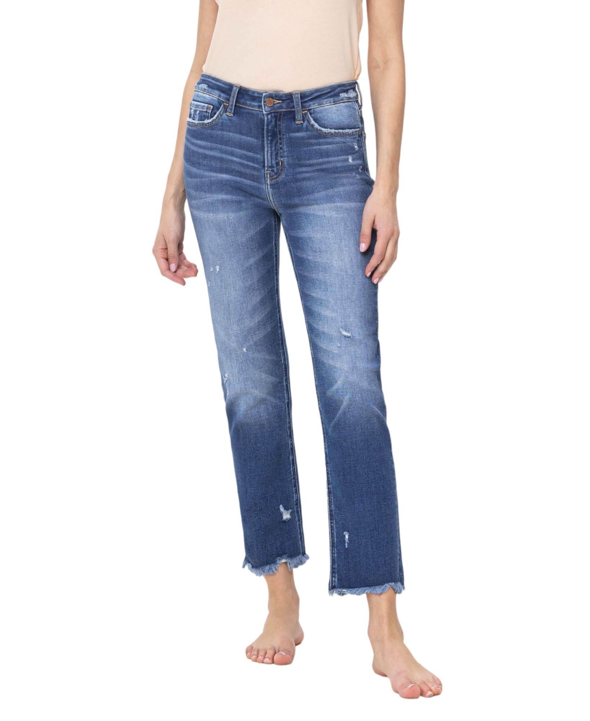 Women's High Rise Slim Raw Hem Straight Jeans - Amazingly blue