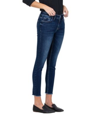 Women's Mid Rise Raw Hem Cropped Skinny Jeans