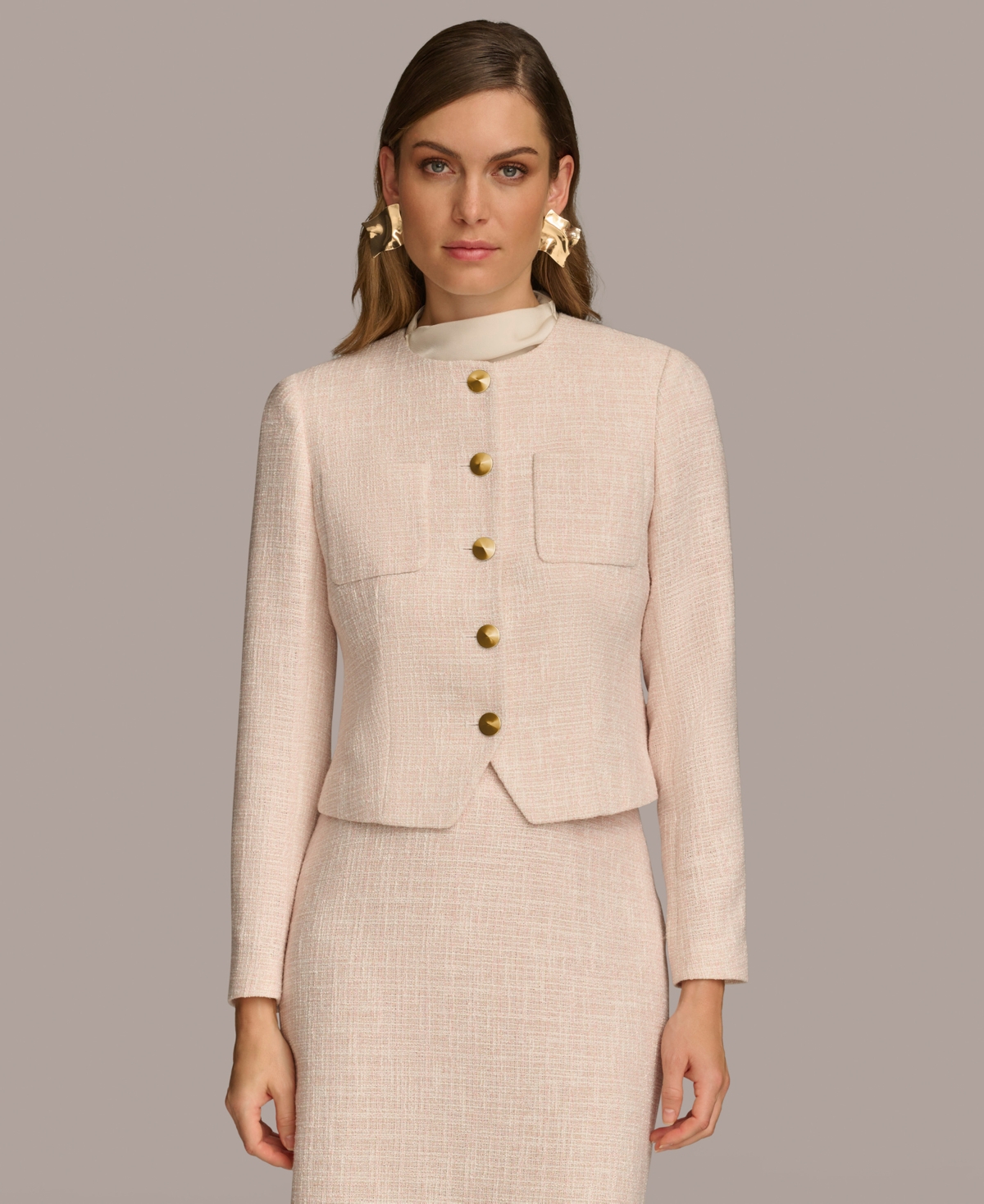 Women's Tweed Jacket - Silver Pink