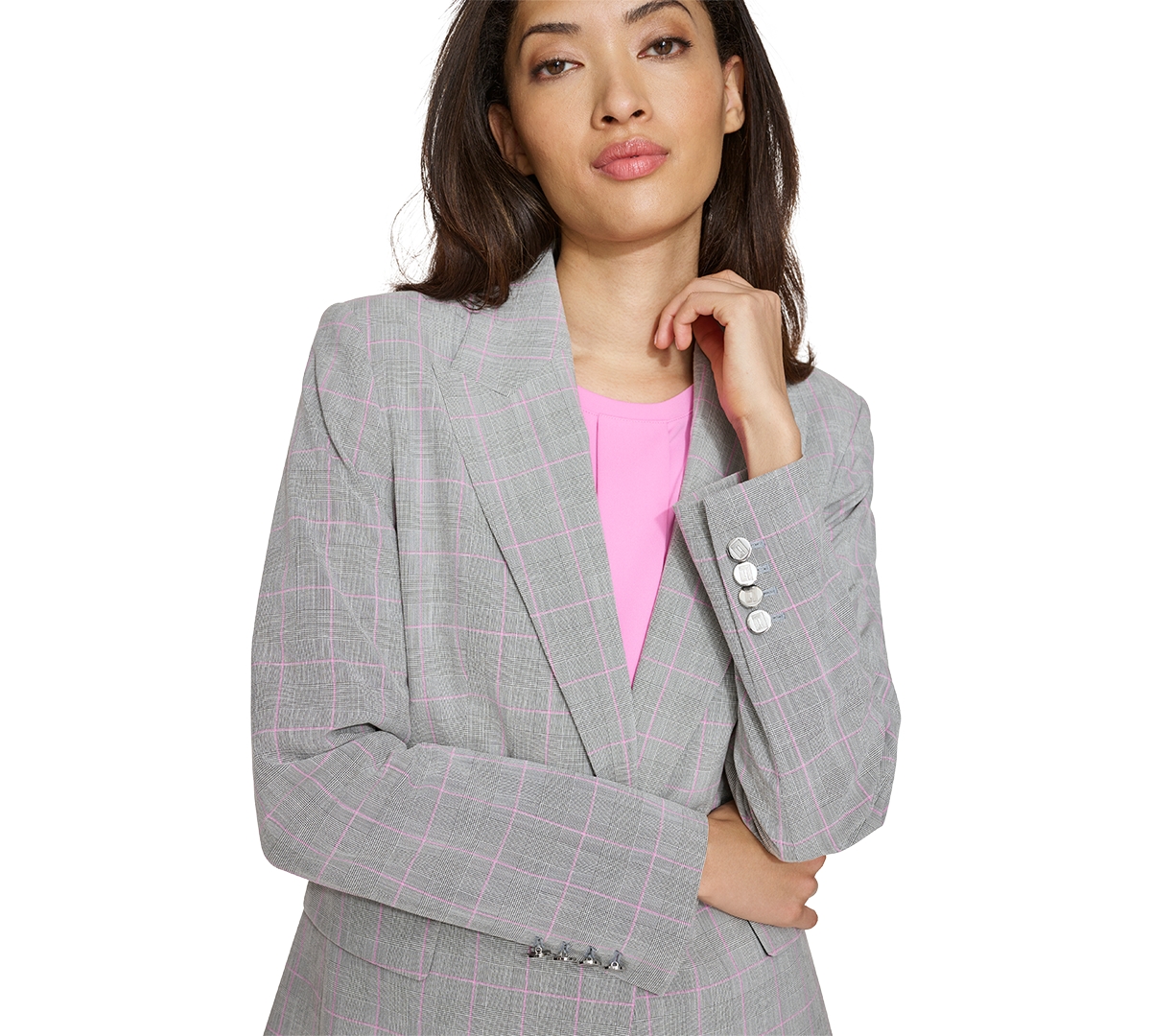 Shop Karl Lagerfeld Women's Single-button Peak-collar Menswear Blazer In Cyclamen Pink Multi