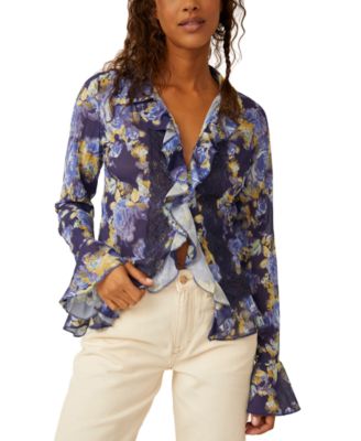 Free People - Women's Bad At Love Printed Ruffled Blouse