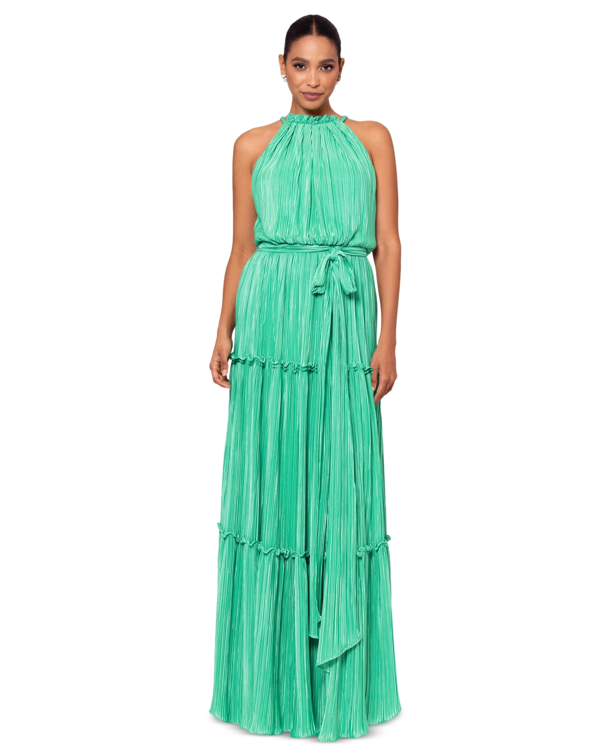 Women's Pleated Halter Gown - Green