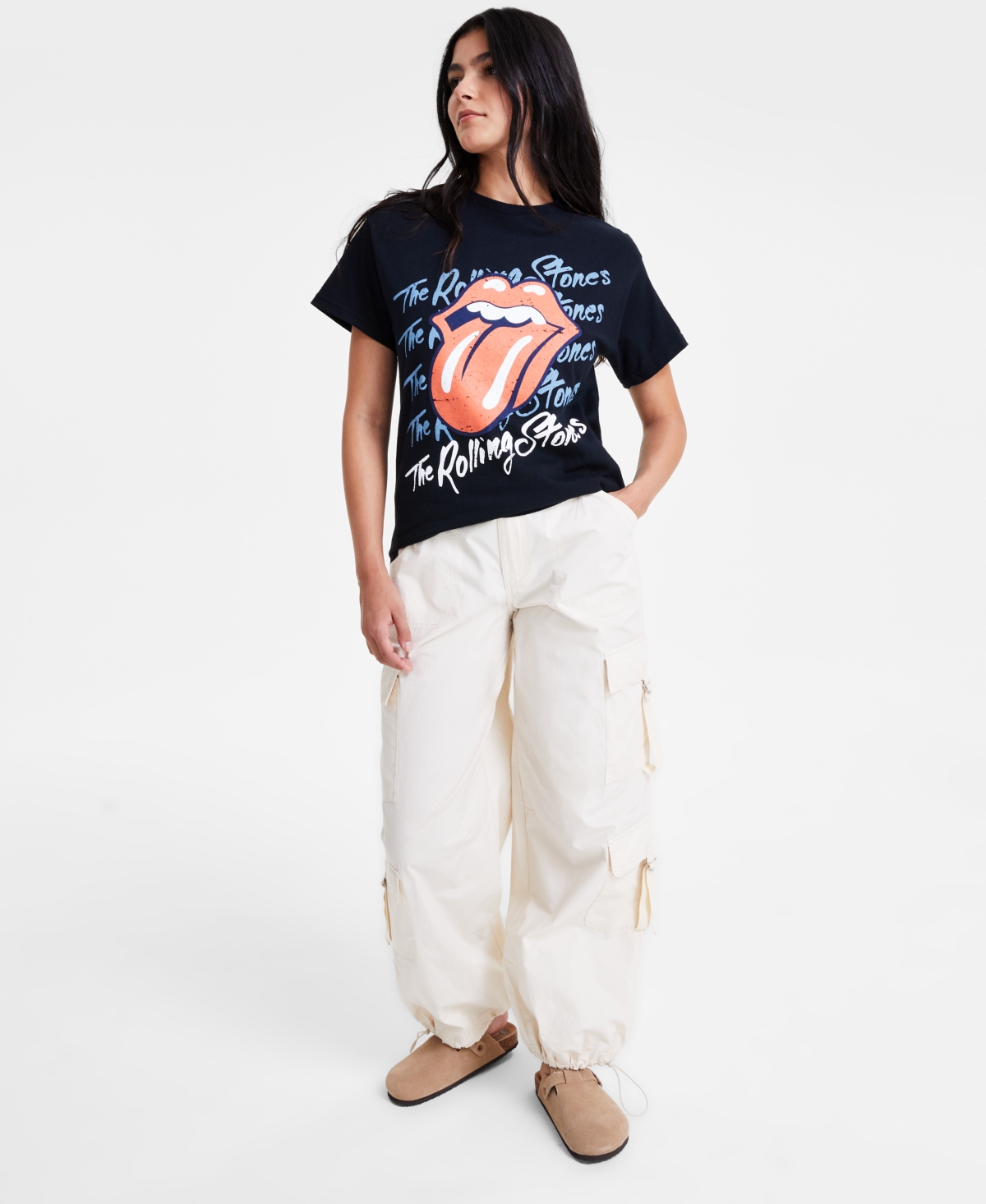 Shop Love Tribe Juniors' Rolling Stones Crewneck T-shirt In Black