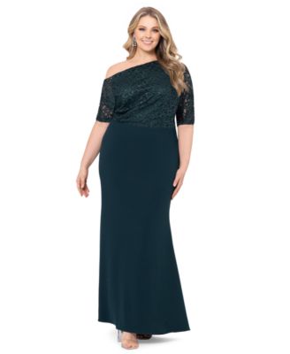 Betsy & Adam - Plus Size Lace-Bodice Gown
