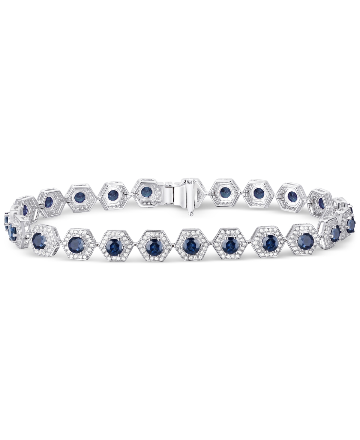 Gemstone & Diamond Halo Hexagon Flex Bracelet - Sapphire