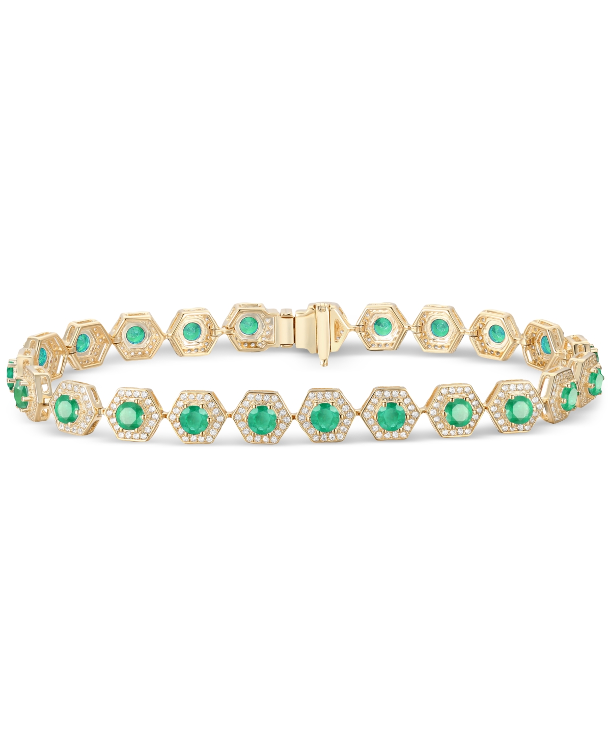 Macy's Gemstone & Diamond Halo Hexagon Flex Bracelet In Emerald