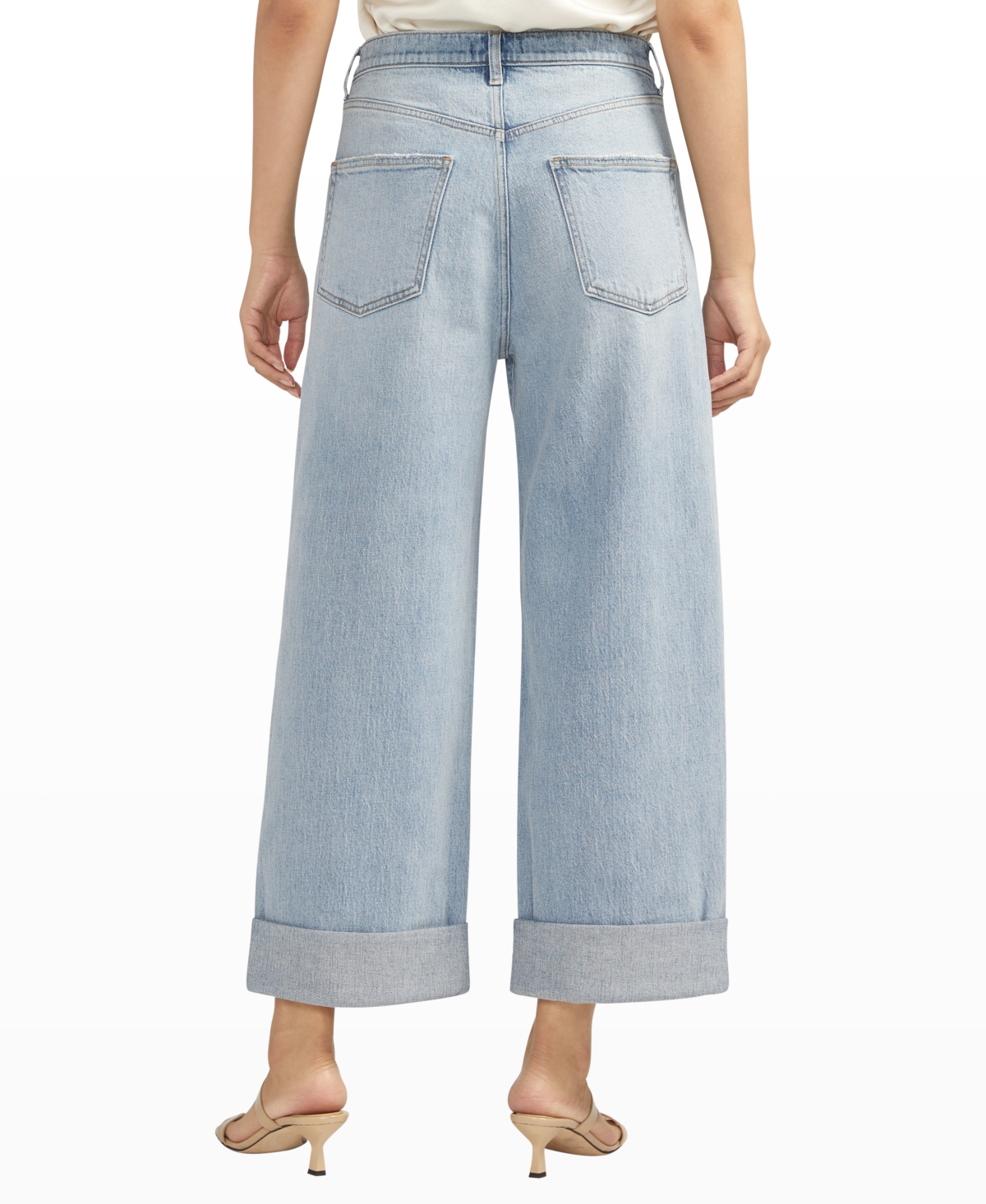 Shop Silver Jeans Co. Women's Baggy Mid Rise Wide Leg Cropped Jeans In Indigo