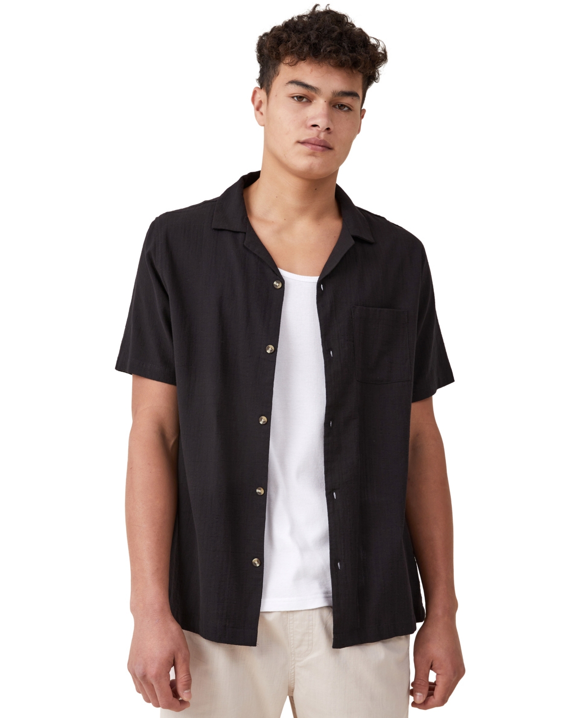 Shop Cotton On Men's Riviera Short Sleeve Shirt In Black