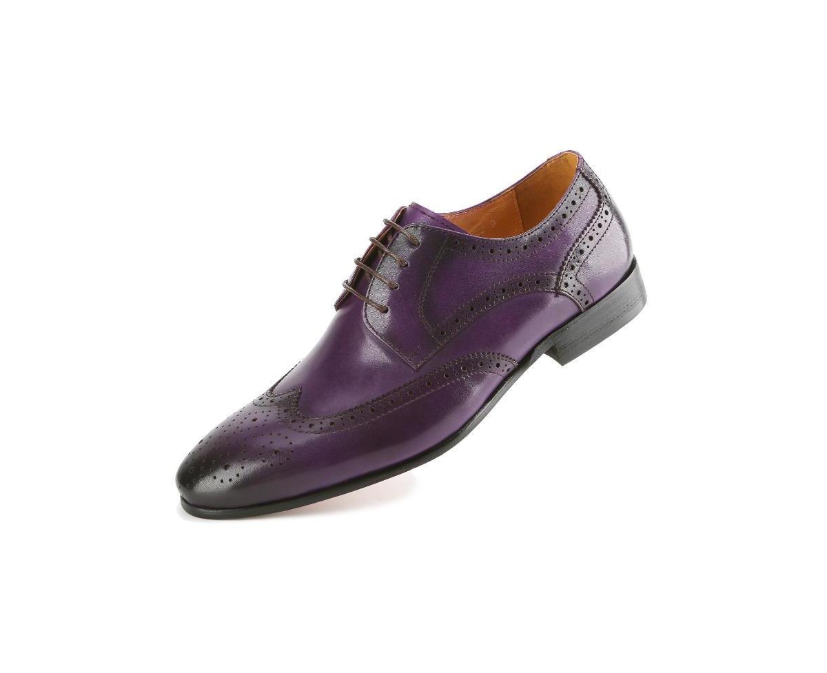 Men's Handcrafted Genuine Leather Brogue Wingtip Medallion Dress Shoe - Purple