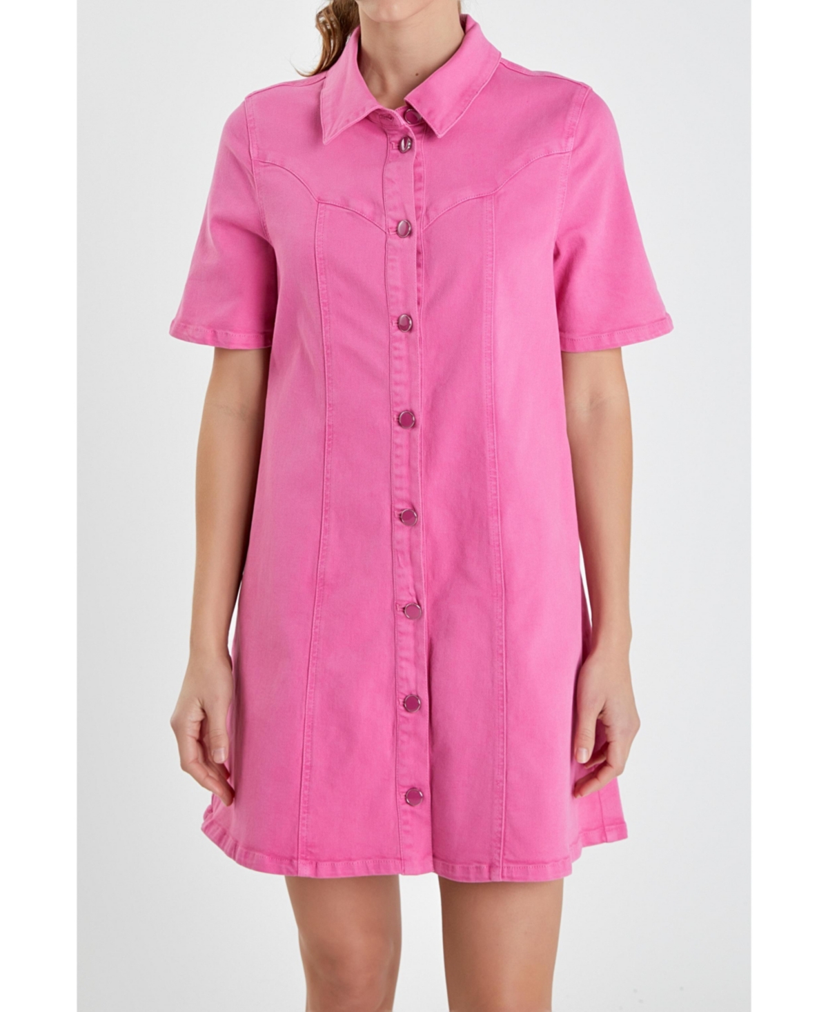 Women's Washed Denim Mini Dress - Pink
