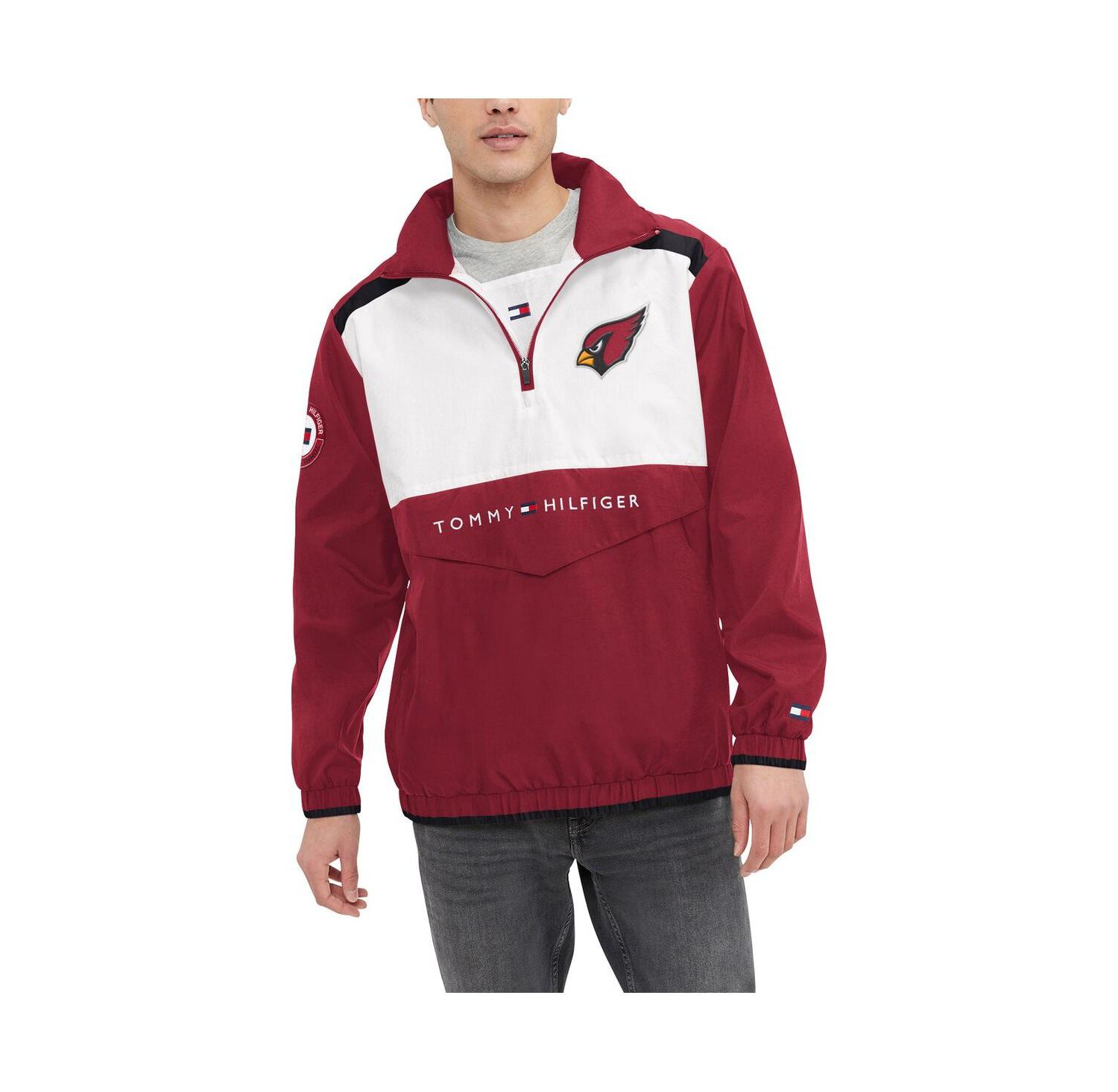 Men's Cardinal, White Arizona Cardinals Carter Half-Zip Hooded Top