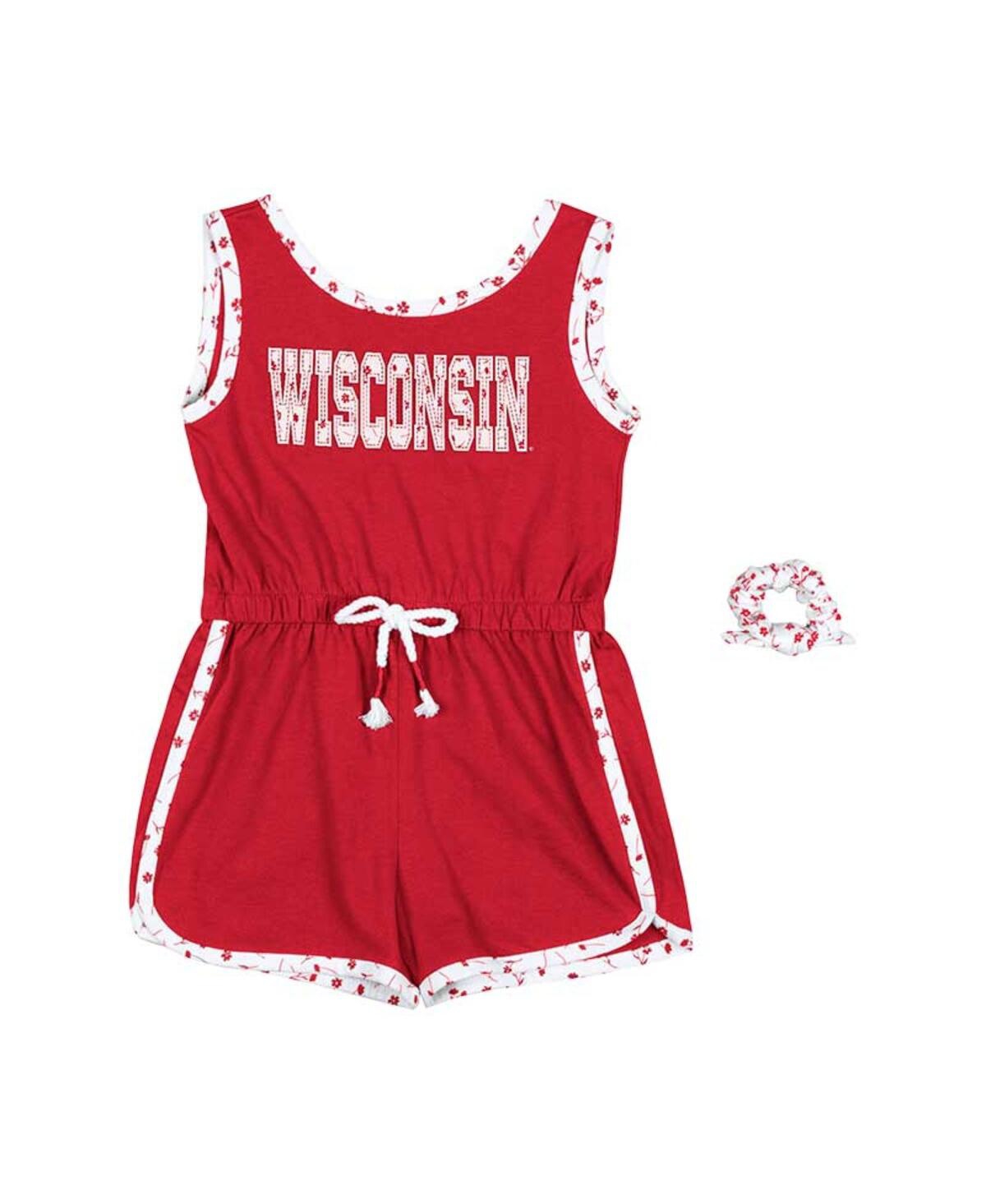 Shop Colosseum Girls Toddler  Red Wisconsin Badgers Scoops Ahoy Floral Romper And Scrunchie Set