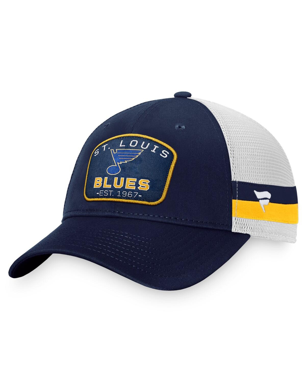 Shop Fanatics Men's  Navy, White St. Louis Blues Fundamental Striped Trucker Adjustable Hat In Navy,white