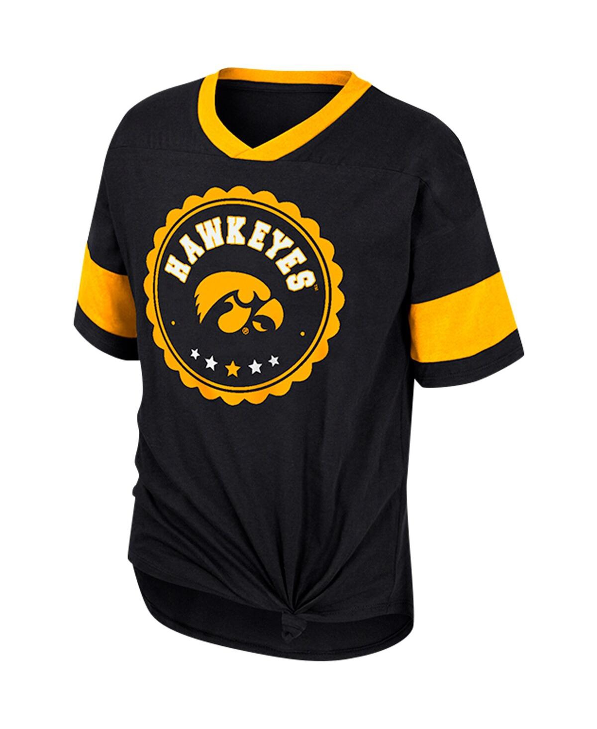 Shop Colosseum Big Girls  Black Iowa Hawkeyes Tomika Tie-front V-neck T-shirt