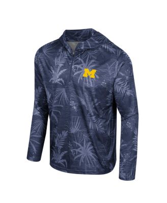 Men's Navy Michigan Wolverines Palms Printed Lightweight Quarter-Zip Hooded Top