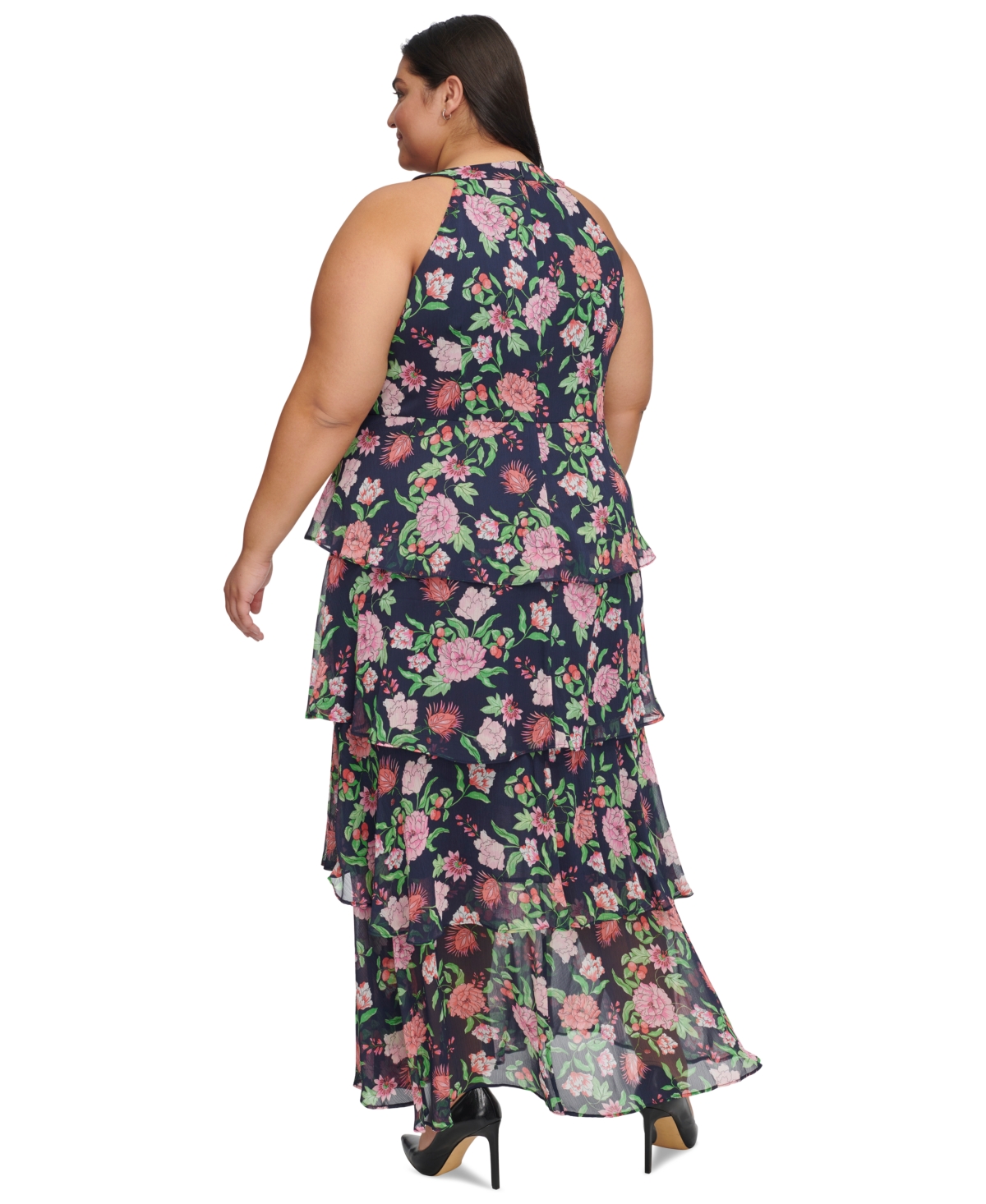 Shop Tommy Hilfiger Plus Size Tiered Halter Maxi Dress In Sky Cap,pe