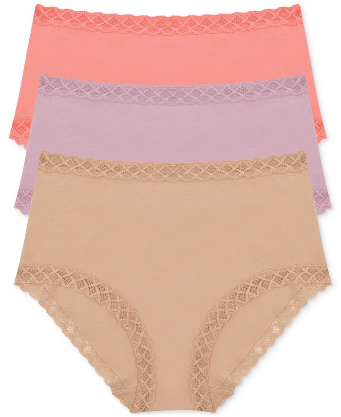 Natori Bliss Lace Trim High Rise Brief Underwear 3-Pack 755058MP - Macy's