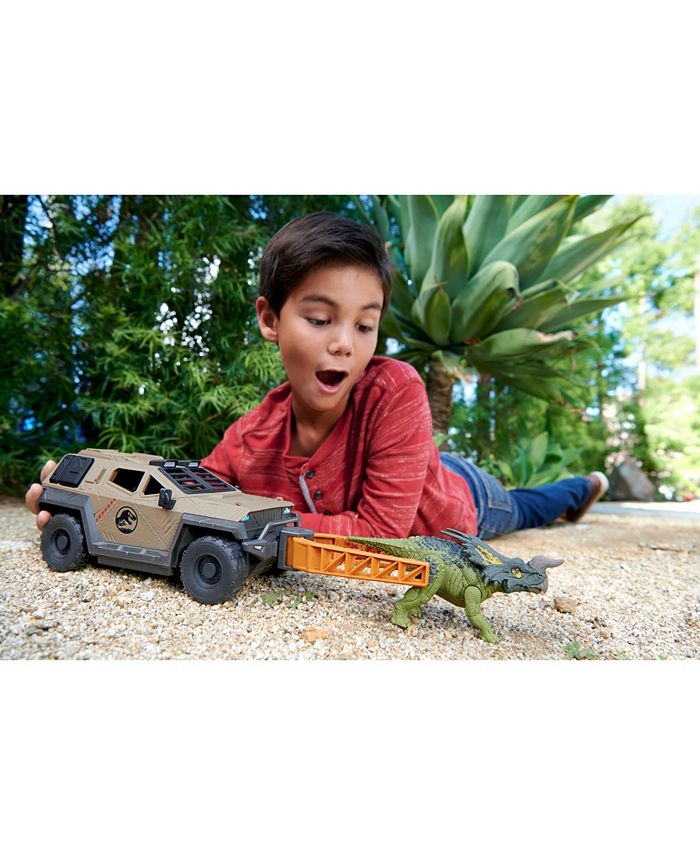 Jurassic World Mission Mayhem Truck and Dinosaur Action Figure Toy Set in Multi