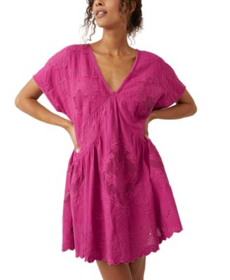 Free People Embroidered Mini Dress size small V Neck Long retailer Sleeve Dusty Pink