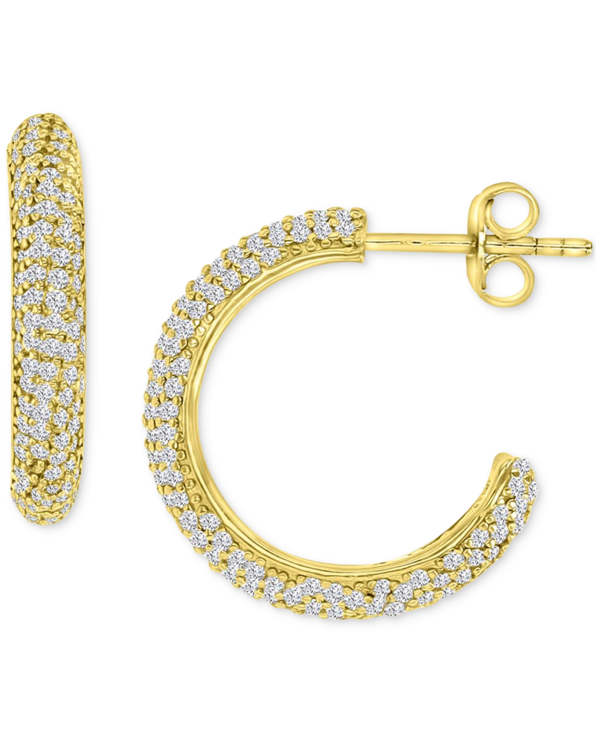 Shop Macy's Cubic Zirconia Pave Small Hoop Earrings In 14k Gold-plated Sterling Silver, 0.79"