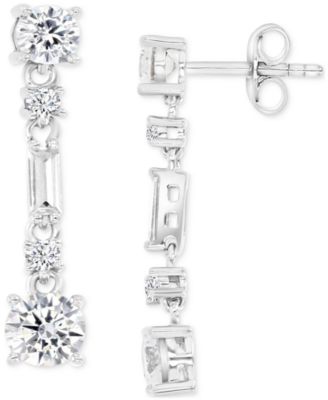 Cubic Zirconia Round & Baguette Linear Drop Earrings
