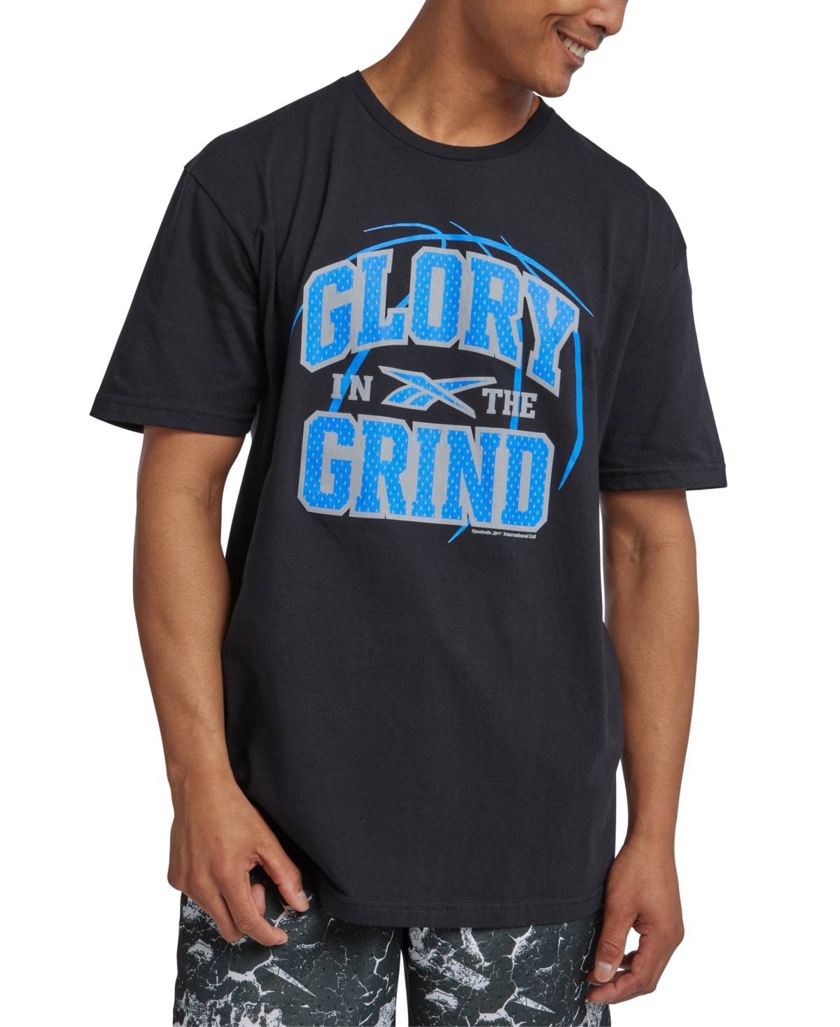 Reebok Men's Glory Grind Graphic T-shirt In Black,vector Blue