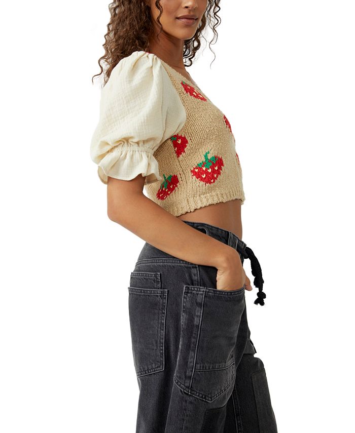 Free People Women's Strawberry Jam MixedMedia Crop Top Macy's