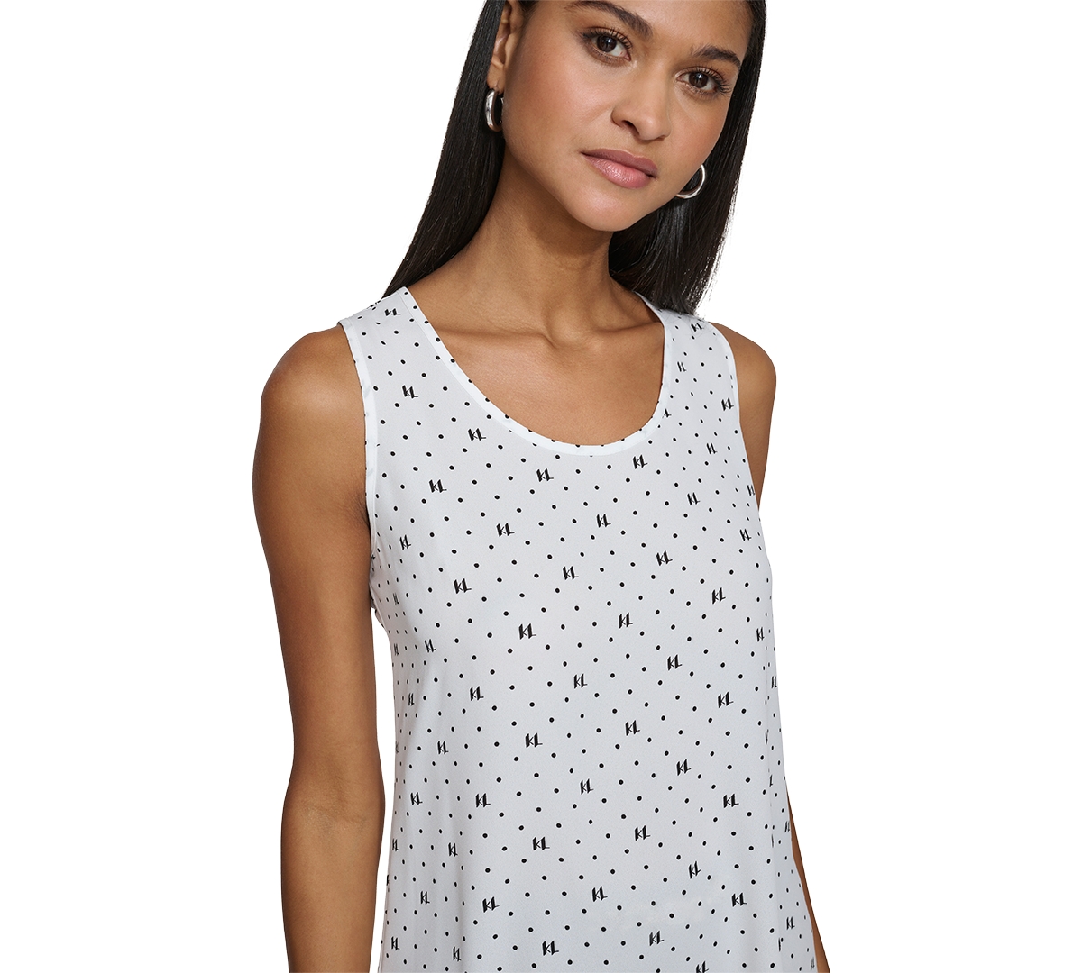 Karl Lagerfeld Women's Dotted Monogram-print Tank Top In White,black