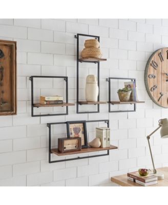 Framed Wall Art 4-Piece Modern Shelf Set, Black Metal Frame and Rustic Distressed MDF Shelves