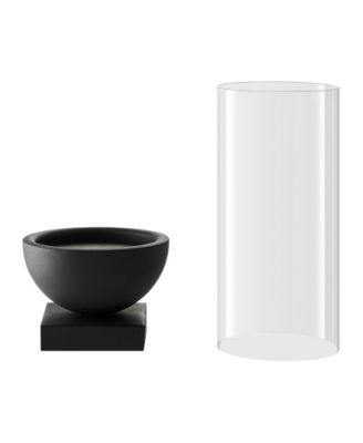 Modern Black Metal Bold Pedestal and Glass Pillar Votive Candle Holder, Small