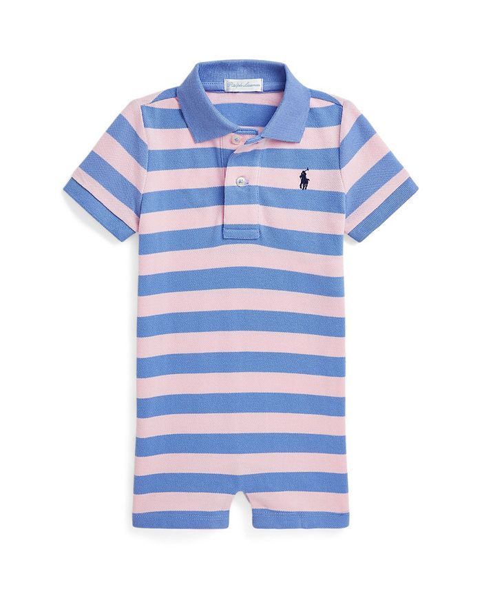 Baby Boys Striped Cotton Mesh Polo Shortall