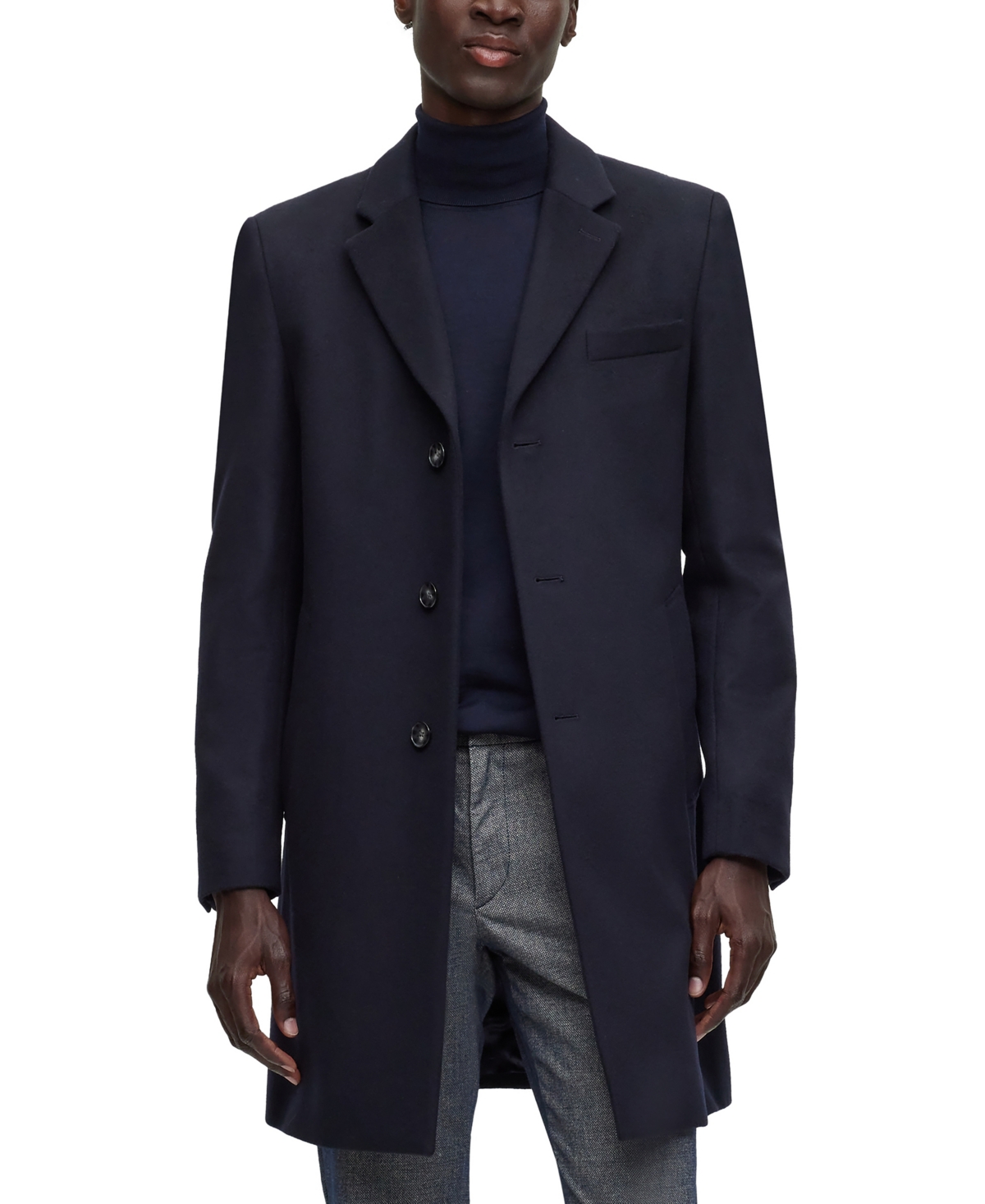 Shop Hugo Boss Boss By  Men's Slim-fit Coat In Dark Blue