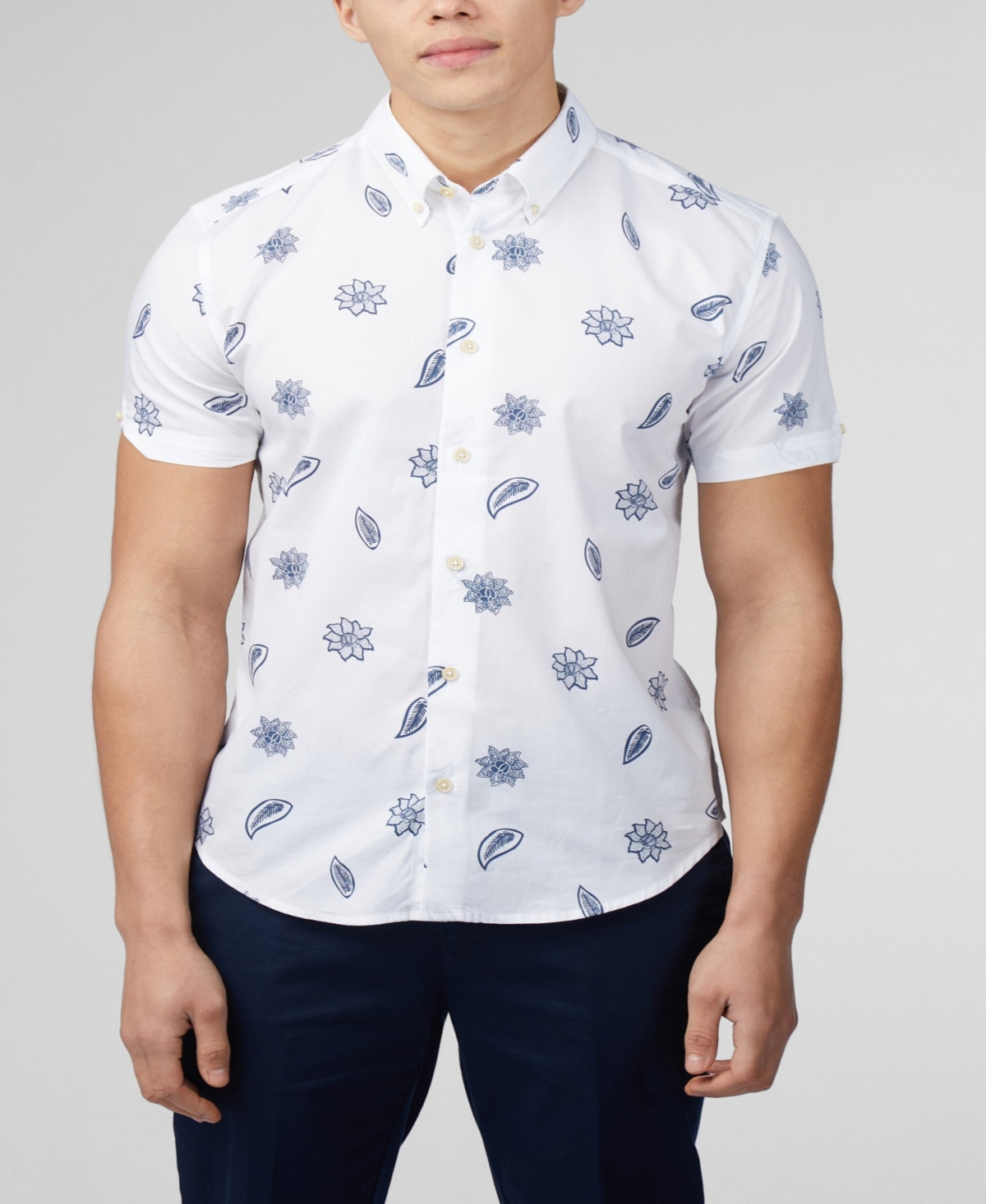 Shop Ben Sherman Men's Floral Print Short Sleeve Shirt In Snow White