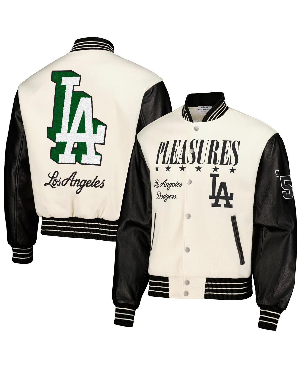 Men's Pleasures White Los Angeles Dodgers Full-Snap Varsity Jacket - White