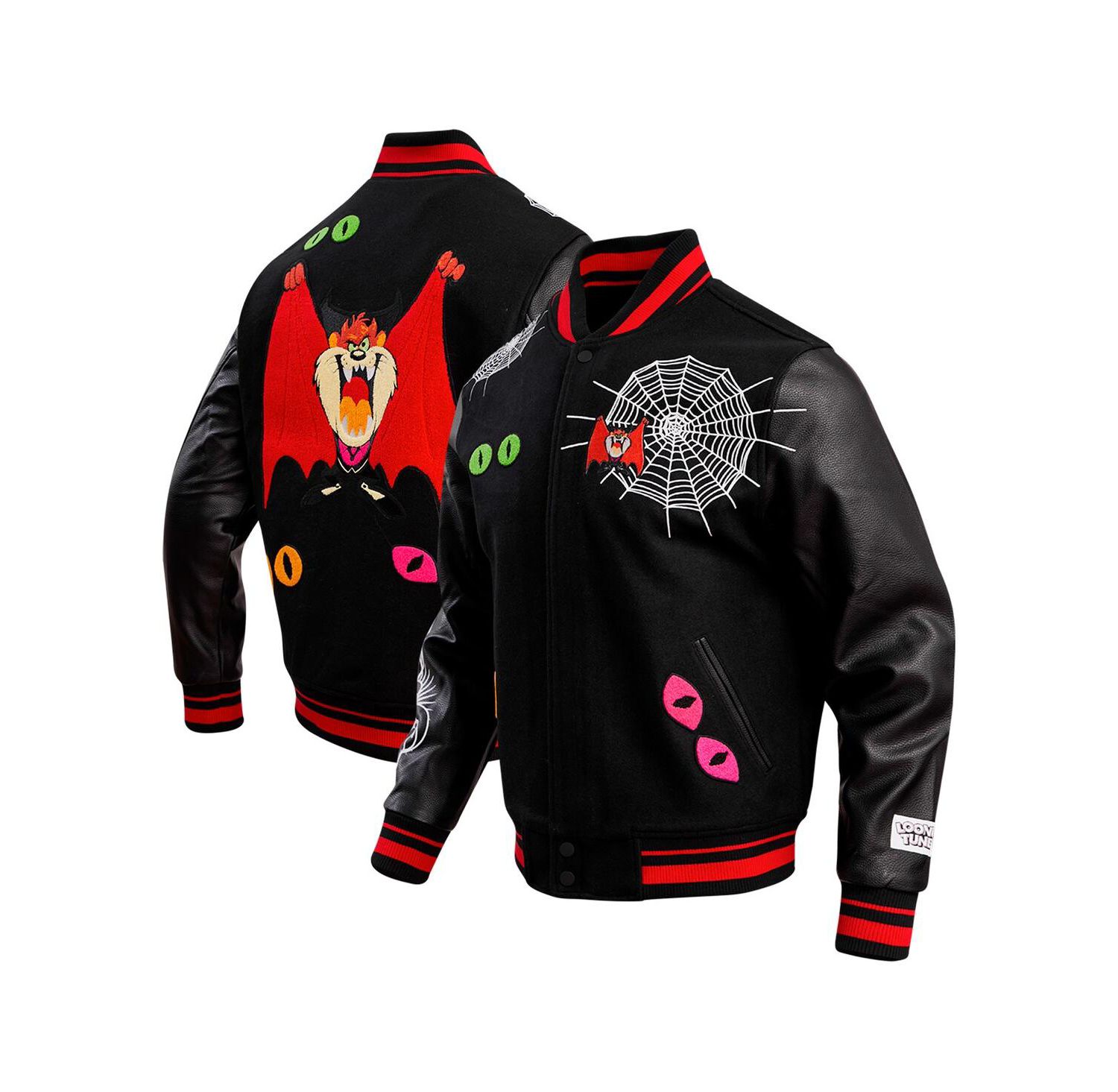 Men's Black Looney Tunes Taz Dracula Varsity Full-Snap Jacket