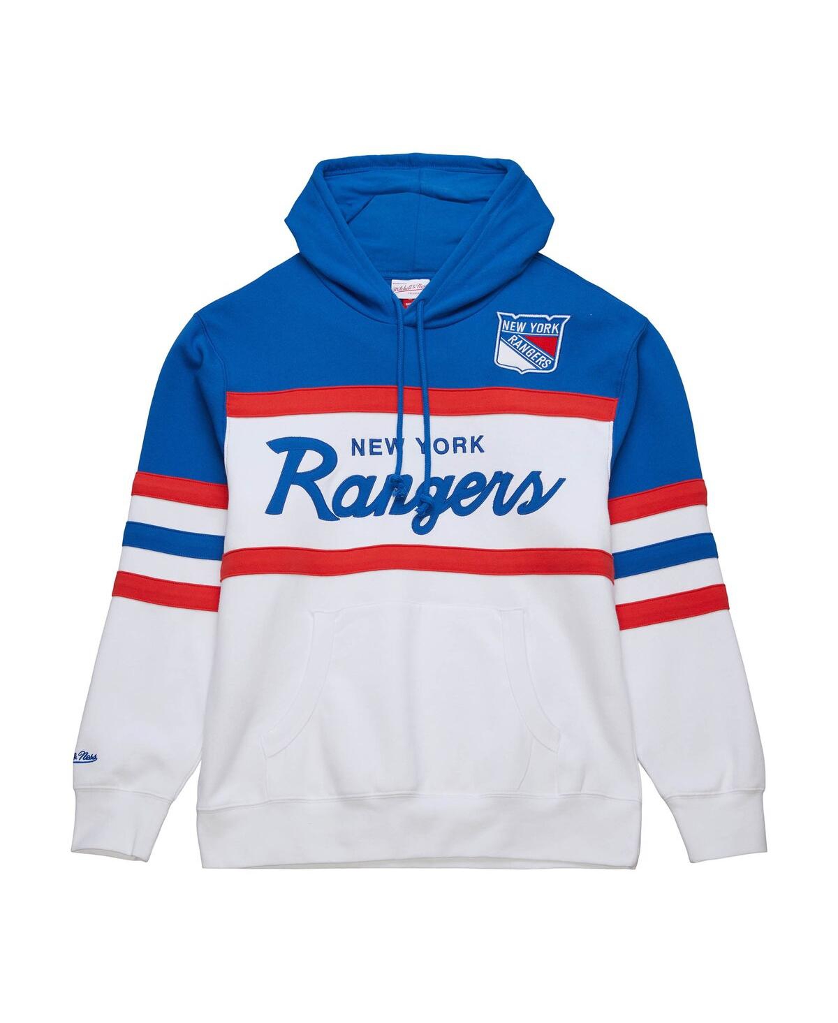 Mitchell & Ness Men's  White, Blue New York Rangers Head Coach Pullover Hoodie In White,blue