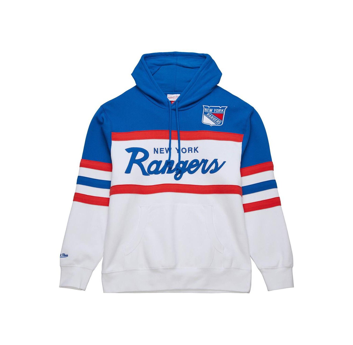 Men's White, Blue New York Rangers Head Coach Pullover Hoodie