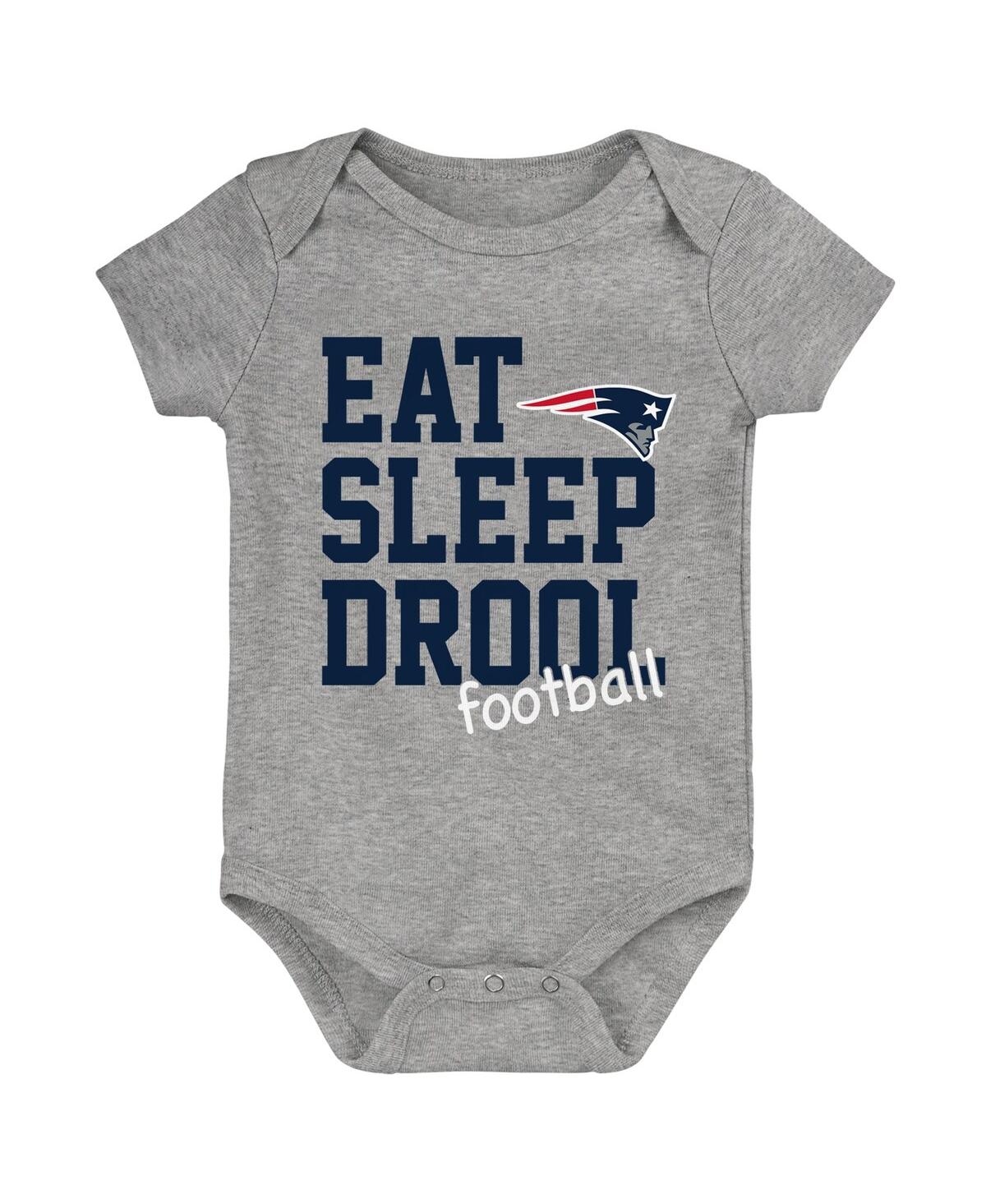 Shop Outerstuff Baby Boys And Girls Navy, Red, Heather Gray New England Patriots Three-pack Eat, Sleep And Drool Ret In Navy,red,heather Gray