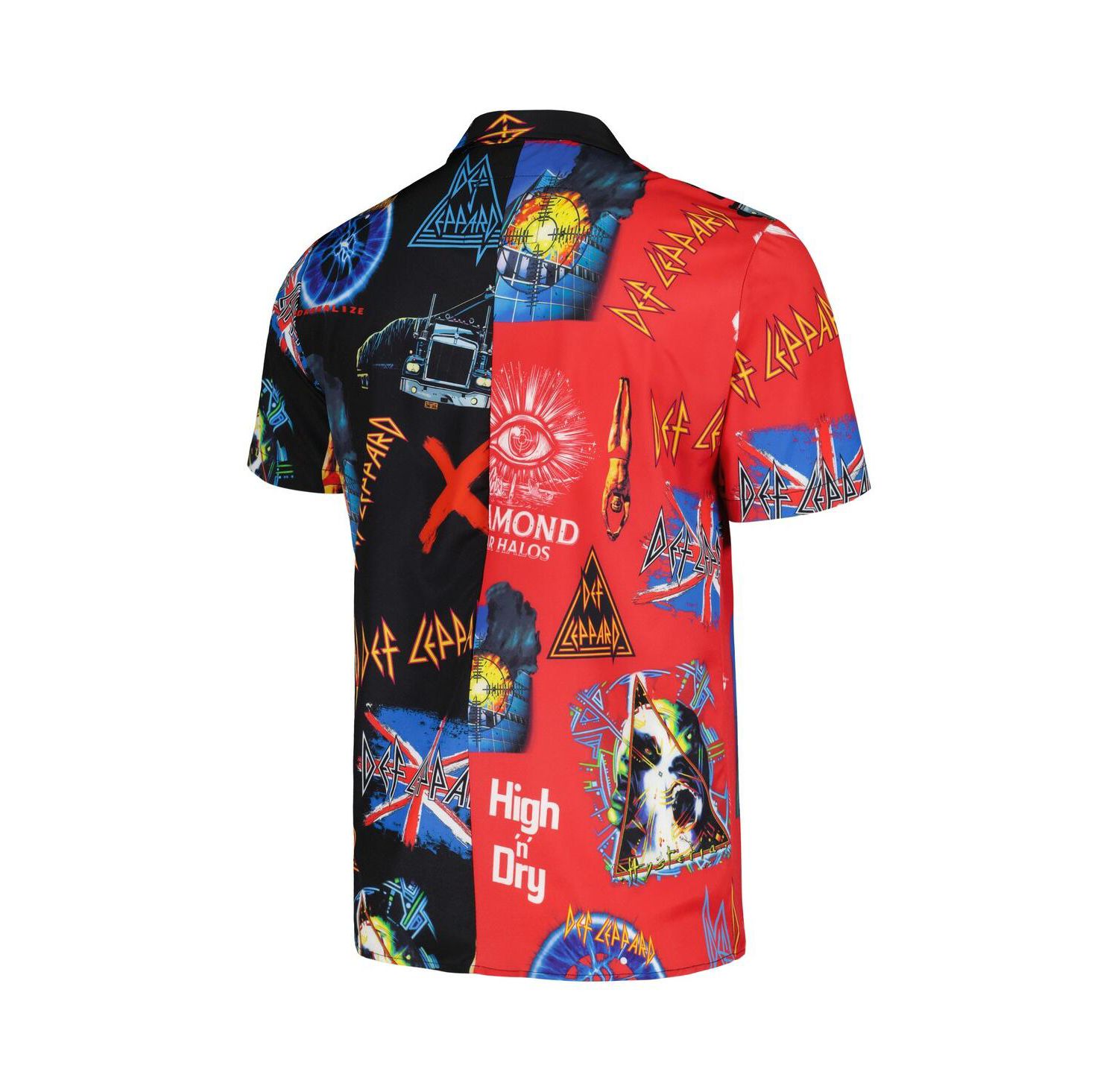 Men's and Women's Black, Red Def Leppard All-Over Print Woven Button-Up Shirt